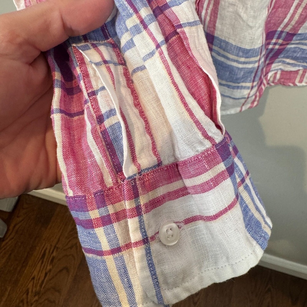 Frank & Eileen Barry Large Pink Purple White Linen Relaxed Button-Up Shirt Italy - Picture 8 of 12